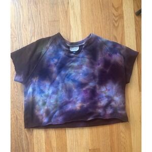 Universal Thread Ice Dye Upcycled Short Sleeve Sweatshirt Purple Blue Medium